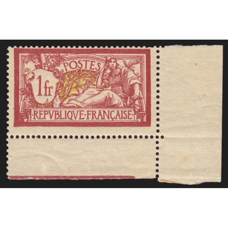 n°121, coin de feuille, Merson 1fr lie-de-vin, neuf ** sans charnière - TB n°121, coin de feuille, Merson 1fr lie-de-vin, neuf ** sans charnière - TB