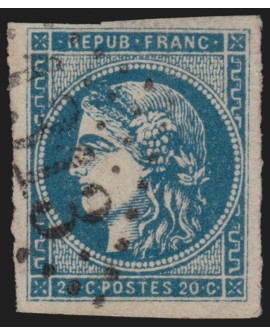 n°45C, oblitéré GC 1313 DOLE-DU-JURA, Cérès Bordeaux 20c bleu, Type II R3 - TB