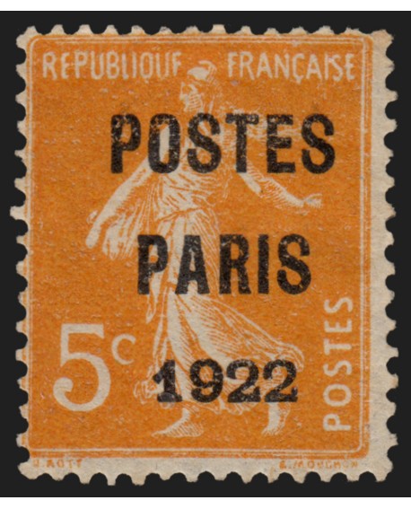 Préoblitérés n°30, Semeuse 5c orange POSTES PARIS 1922, neuf * avec charnière
