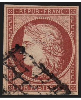 n°6, Cérès 1849, 1fr carmin, oblitéré grille - TB