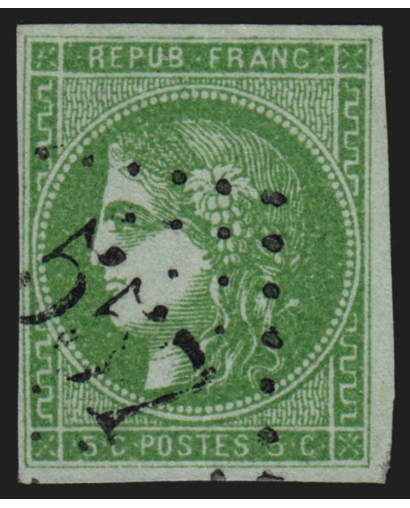 n°42B, Cérès de Bordeaux, 5c vert-jaune, oblitéré GC 557 BOURBOURG Nord - TB