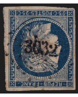 n°4, Cérès 25c bleu, oblitéré PC 3032 SAINT-COLOMBE-SUR-L'HERS indice 11