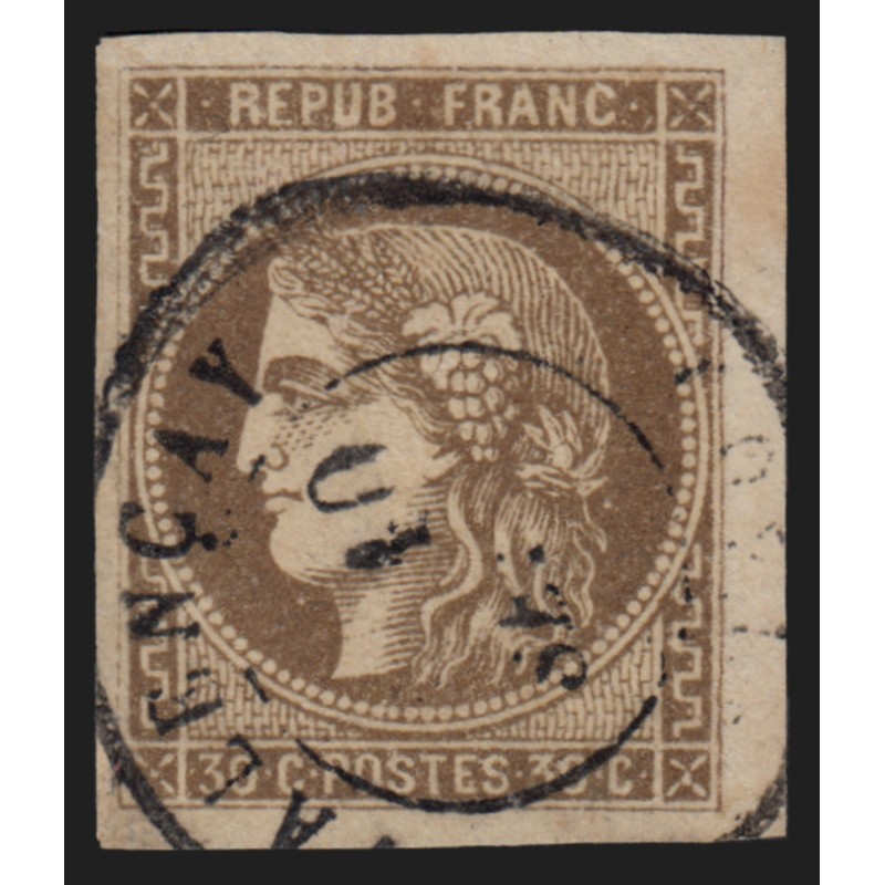n°47, Cérès Bordeaux, 30c brun, oblitéré càd Type17 VALENCAY Indre - TB n°47, Cérès Bordeaux, 30c brun, oblitéré càd Type17 VALENCAY Indre - TB