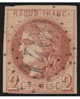 n°40B, Cérès Bordeaux, 2c brun-rouge, oblitéré GC 1409 ERVY indice 4 - TB
