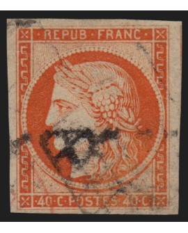 n°5, Cérès 1849, 40c orange, oblitéré grille noire - TB