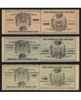 Colis Postaux de Paris pour Paris 1891, Maury n°6/8, série complète, neufs (*)