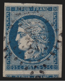 n°4, Cérès 1850 25c bleu, oblitéré PC 2250 NEUILLY-SUR-SEINE - SUPERBE