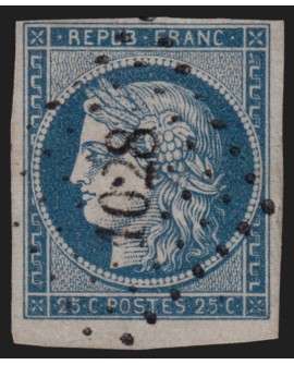 n°4, Cérès 1850, 25c bleu, oblitéré PC 1028 CREPY indice 4 - TTB