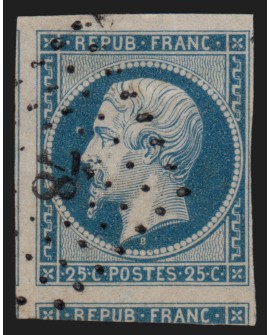n°10, Présidence 1852, 25c bleu, oblitéré PC 78 ANGERS - SUPERBE
