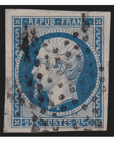 n°10, Présidence 1852, 25c bleu, oblitéré étoile de Paris - TB