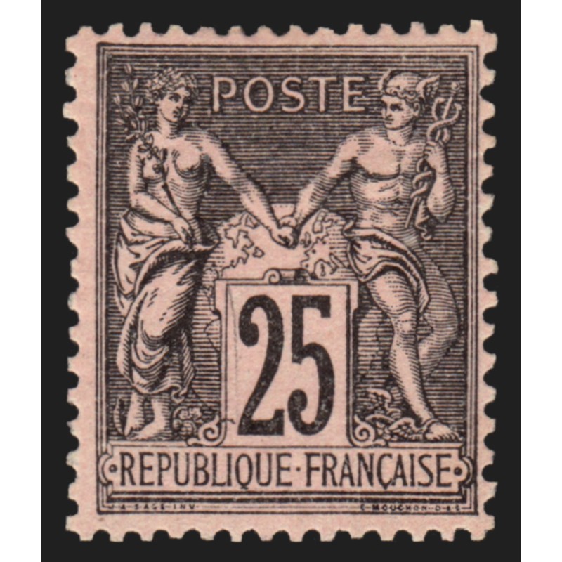 n°97, Sage 25c noir sur rose, neuf * avec trace de charnière - TB n°97, Sage 25c noir sur rose, neuf * avec trace de charnière - TB
