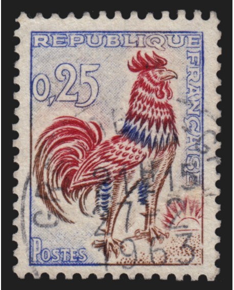 n°1331d, variété papier fluo aux U.V., Coq de Decaris 1962, oblitéré - TB