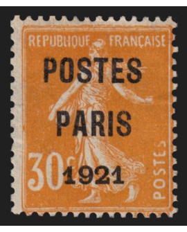 Préoblitérés n°29, Semeuse 30c orange surchargé POSTES PARIS 1921, neuf (*) TB