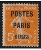 Préoblitérés n°30, Semeuse 5c orange surchargé POSTES PARIS 1922, neuf * - B/TB