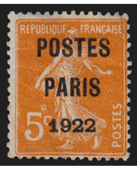Préoblitérés n°30, Semeuse 5c orange surchargé POSTES PARIS 1922, neuf * - B/TB