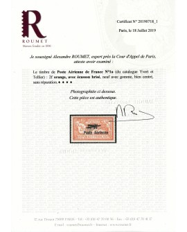 Poste Aérienne n°1a, variété "écusson cassé", neufs * CALVES Certificat ROUMET