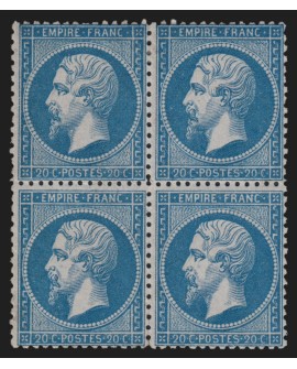 n°22 bloc de quatre, Napoléon 20c bleu, neuf * avec charnière, signé ROUMET