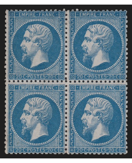 n°22 bloc de quatre, Napoléon 20c bleu, neuf * avec charnière, signé ROUMET