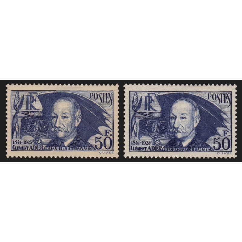 n°398/398a, Clément Ader, variété "papier épais" + normal, neufs * - TB n°398/398a, Clément Ader, variété "papier épais" + normal, neufs * - TB