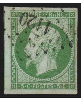 n°12, 5c vert, oblitéré PC 1120 DONZERE Drôme, indice 13, signé A.BRUN - TB