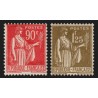 n°285 et 287, Paix, 90c rouge-carminé + 1fr25 olive, neufs * trace de ch. - TB