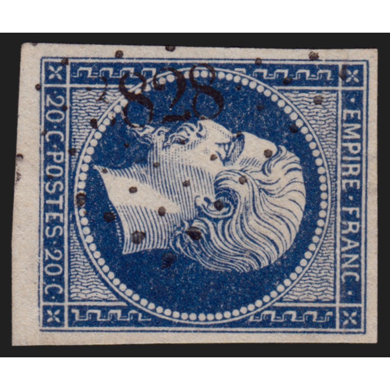 n°14Aa, 20c bleu-foncé, oblitéré PC 3828 BUIRONFOSSE Aisne, indice 16 - TB