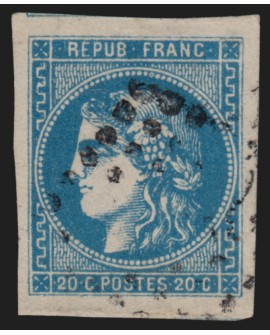n°46B, Cérès Bordeaux 20c bleu, Type III Report 2, oblitéré - SUPERBE