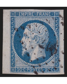 n°14A petit bord de feuille gauche, Napoléon 20c bleu, oblitéré - SUPERBE