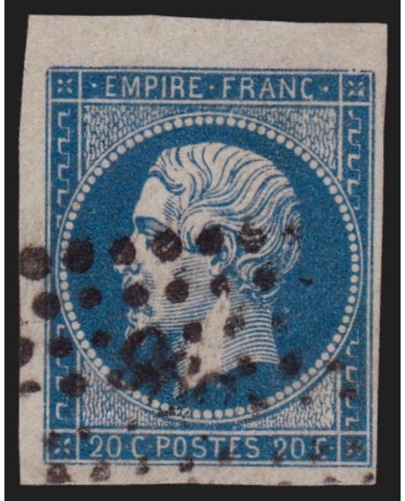 n°14A petit bord de feuille, Napoléon 20c bleu, oblitéré - SUPERBE