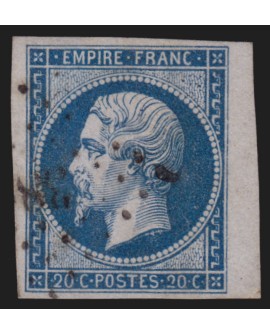 n°14A petit bord de feuille droit, Napoléon 20c bleu, oblitéré - SUPERBE