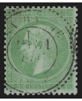n°35, Napoléon dentelé 1872, 5c vert-pâle sur bleu, oblitéré - TB