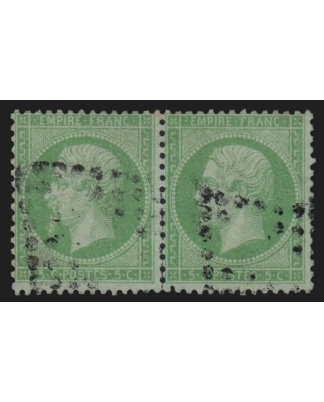 n°35 paire, Napoléon dentelé 1872, 5c vert-pâle sur bleu, oblitéré - TB