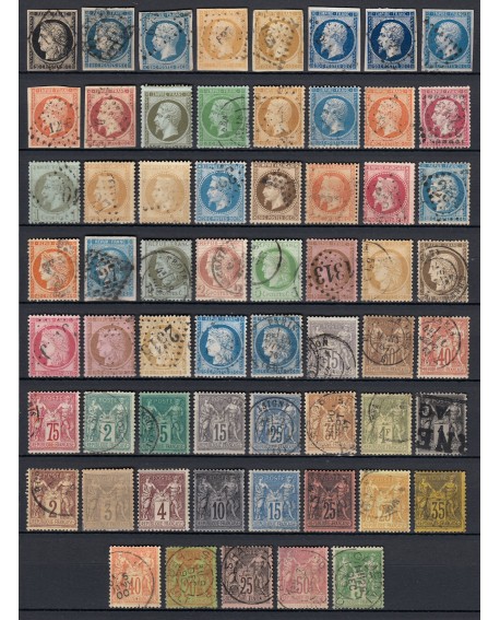 France 1849/1890 Collection 61 timbres Cérès, Napoléon, Sage COTE 1120 € - B/TB