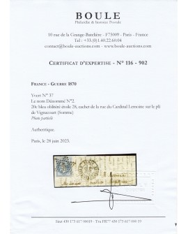 Ballon monté "Le Non-dénommé n°2", lettre pour Vignacourt, Certificat - SUPERBE