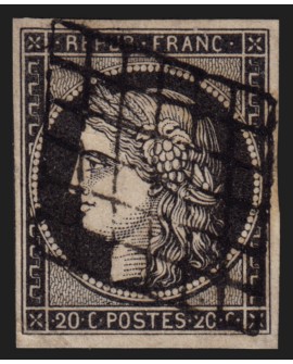 n°3a Cérès 1849, 20c noir sur blanc, oblitéré grille - TB
