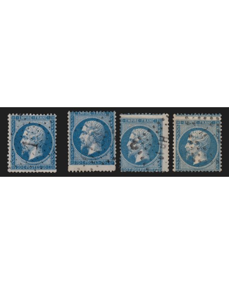 n°22, lot de 3 variétés de piquage, Napoléon 20c bleu - TB D'ASPECT