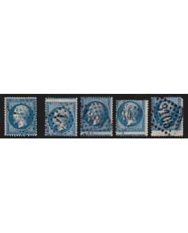 n°22, lot de 4 variétés de piquage, Napoléon 20c bleu - TB