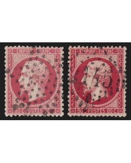 n°24/24a, Napoléon 80c rose + rose-foncé, oblitérés - TB