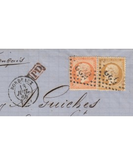 n°21 + 23, lettre de Bordeaux pour le SÉNÉGAL Saint-Louis, 1865 - TB
