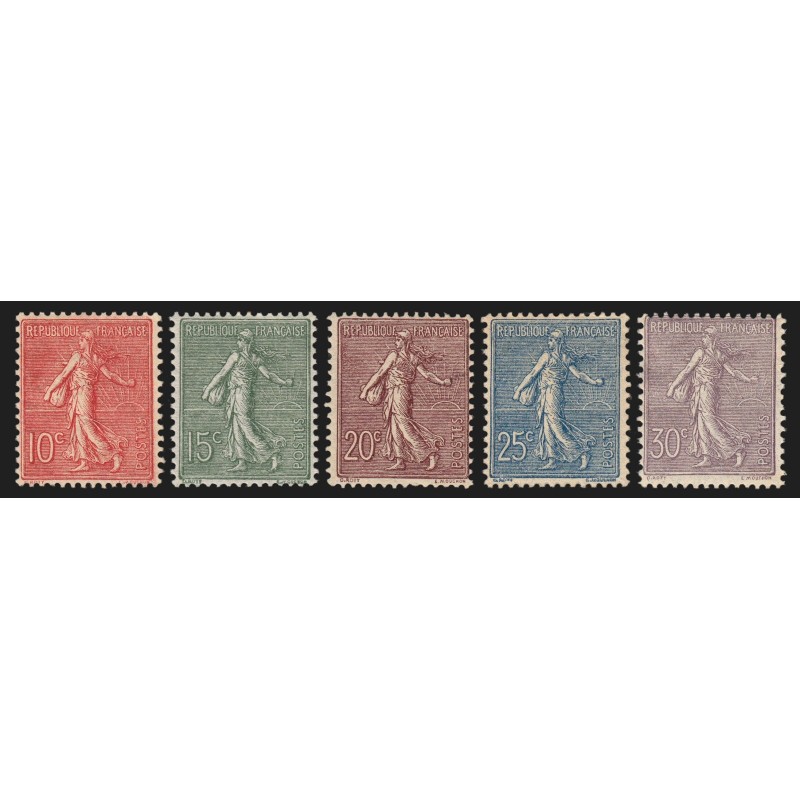 n°129/133, Semeuse lignée, série complète, neufs * légère trace charnière - TB n°129/133, Semeuse lignée, série complète, neufs * légère trace charnière - TB