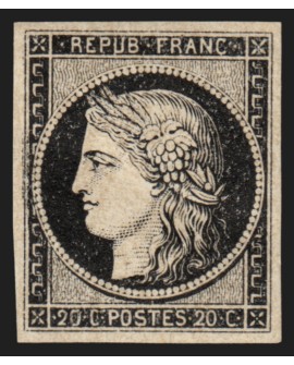 n°3a, Cérès 1849, 20c noir sur blanc, neuf * signé CALVES - TB