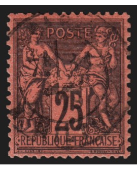 n°91, Sage 25c noir sur rouge, oblitéré càd PARIS RUE MILTON - SUPERBE