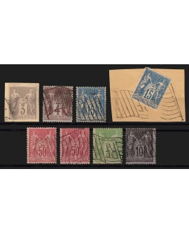 Sage 1877/1890 - Lot d'oblitérations "Drapeaux RF" sur 8 timbres - TB