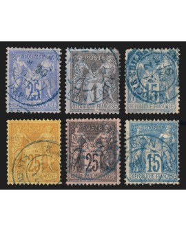 Sage, lot de 6 timbres avec oblitération BLEUE - B/TB
