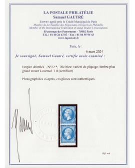 n°22, variété "timbre plus grand tenant à normal", neuf * - Certificat - TB