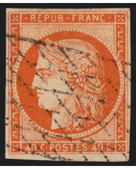 n°5, Cérès 1849, 40c orange, oblitéré grille sans fin - B/TB