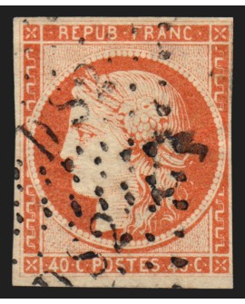 n°5, Cérès 1849, 40c orange, oblitéré Bureau de Paris DS2 lettres romaines