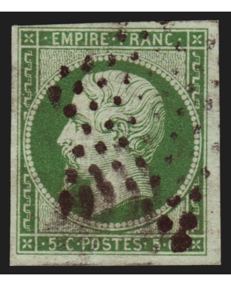 n°12b, Napoléon 5c vert-foncé, oblitéré étoile de Paris - TB