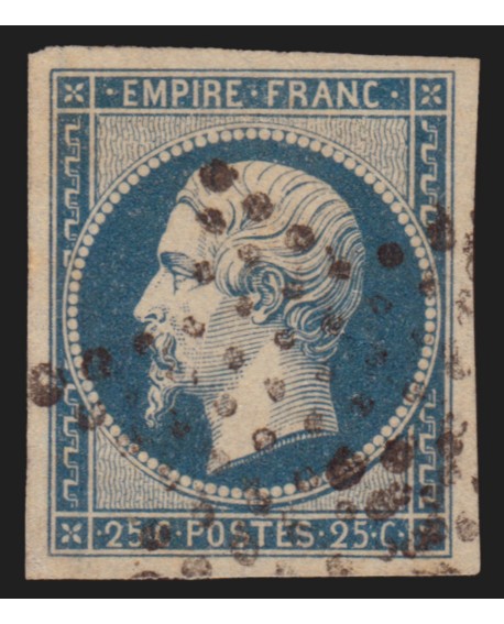 n°15, Napoléon 25c bleu, oblitéré étoile de Paris, signé CALVES - TB