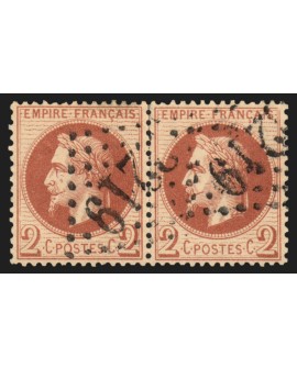 n°26A paire, 2c rouge-brun, Type I, oblitéré GC 2219 MARIGNANE indice 7 - TB